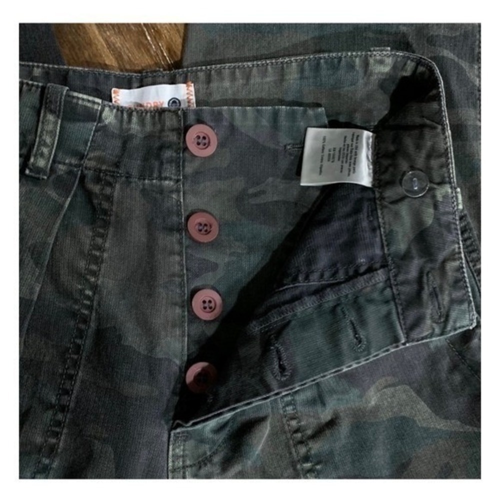 Sundry Murphy Cotton Camo Pleated Pants 24 Green Retro Urban Streetwear - Picture 5 of 9